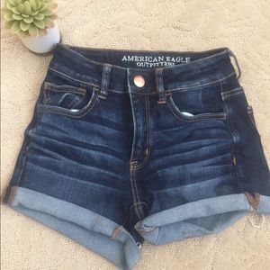 American Eagle hi rise stretch jean shorts size 0